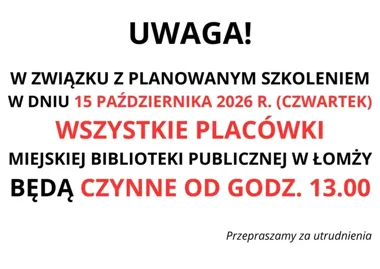 15 października biblioteka w Łomży otworzy wszystkie placówki później